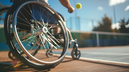 ai tennis of candid closeup playing a generated wheelchair user image disabled