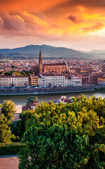 Unbelievable spring cityscape of Florence with Cathedral of Santa Maria del Fiore (Duomo) and...