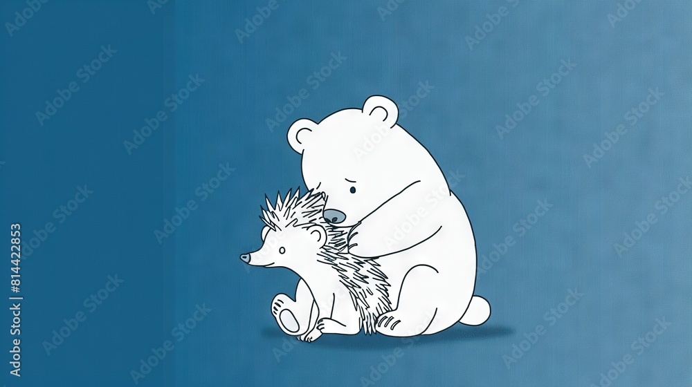 Canvas Prints  Bear & Hedgehog on Blue Background