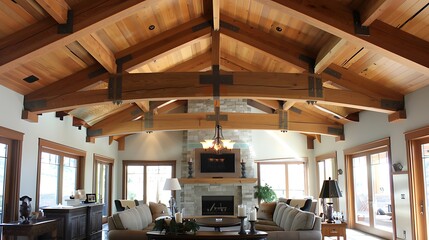 Large a frame ceiling beams give a tasteful look of elegance