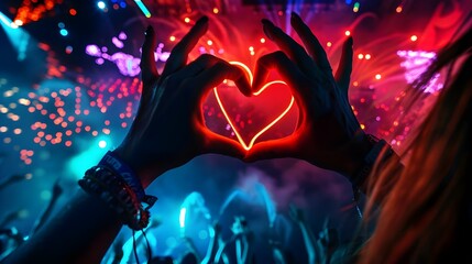 Hands Forming A Heart At Rave Electric Dance Music Festival (Generative AI)