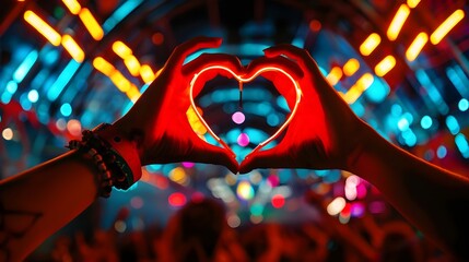 Hands Forming A Heart At Rave Electric Dance Music Festival (Generative AI)