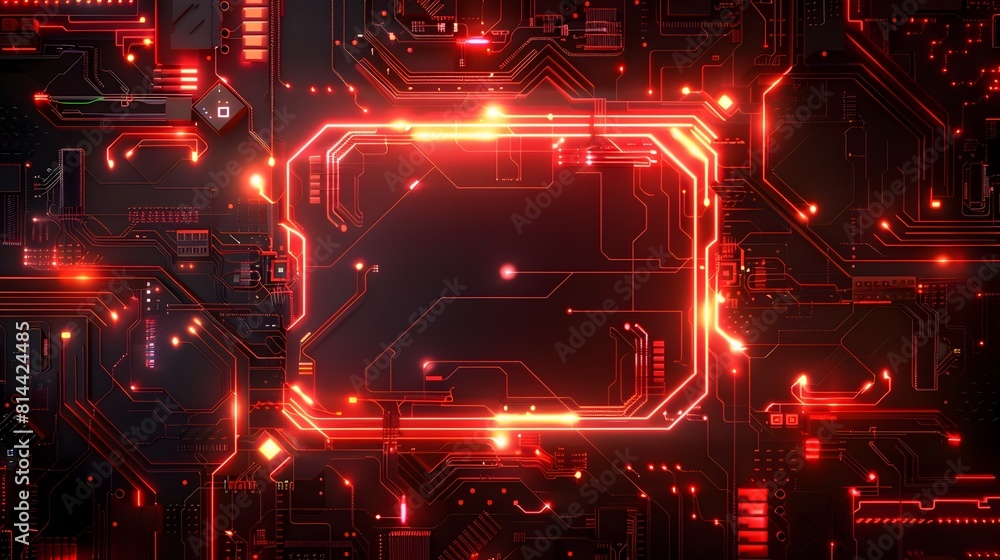 Poster glowing cybernetic frame with intricate circuit board patterns and luminous led lights for tech insp