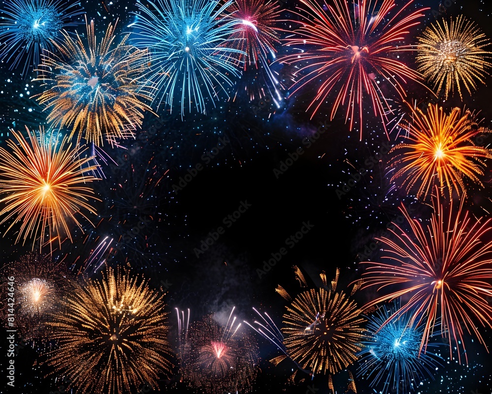 Poster mesmerizing fireworks frame bursting with color and excitement for a spectacular new year