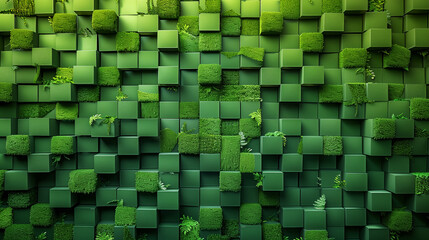 green 3D random shift cubes texture, abstract pattern. Wall Art Design for Home Decor, 4K Wallpaper and Background for desktop, laptop, Computer, Tablet, Mobile Cell Phone, Smartphone, Cellphone