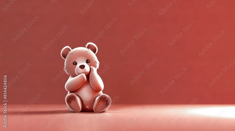 Sticker   Pink  bear sits atop pink floor against red wall with pink backdrop