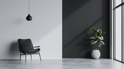 Minimalist chic interiors with minimal furniture window lighting and copyspace. Interior design composition in a luxury home.