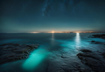 Magical Underwater Scene of Glowing Plankton