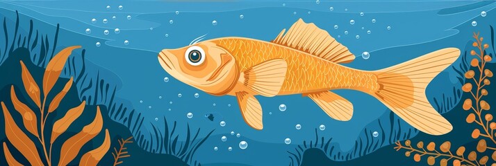 Naklejka premium Catfish hybrid flat design top view underwater theme animation Triadic Color Scheme,