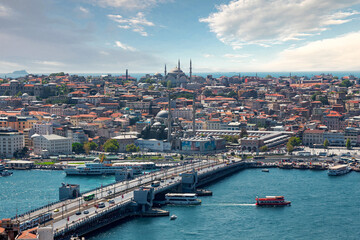 Panorama of Istanbul at a dramatic sunset from Galata, Istanbul, Turkey