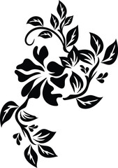 a black and white drawing of flowers and leaves