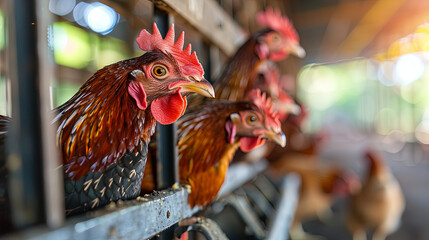 Chickens in the modern industrial farm, agriculture concept