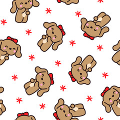Fototapeta premium Cute kawaii little dog. Seamless pattern. Pet cartoon character. Hand drawn style. Vector drawing. Design ornaments.