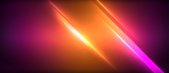 Naklejka premium An electric blue light beam with amber and orange tints is shining on a dark purple background, creating a vivid automotive lighting effect with hints of magenta and a subtle lens flare