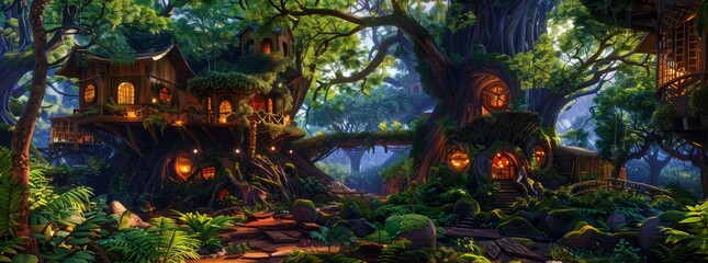 Fototapeta premium Design a collection of fictional forest habitats made entirely from exotic woods