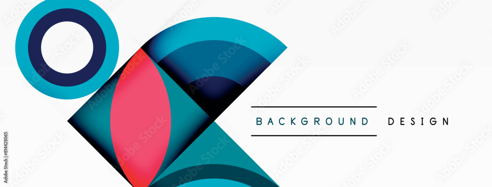 Poster a vibrant art piece with circles and triangles in electric blue hues set against a white background.
