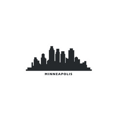 Minneapolis, USA city skyline and cityscape logo. Panorama, US Minnesota black state icon, abstract landmarks, skyscraper, buildings. United States of America isolated graphic, vector flat