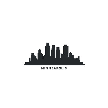 Minneapolis, USA city skyline and cityscape logo. Panorama, US Minnesota black state icon, abstract landmarks, skyscraper, buildings. United States of America isolated graphic, vector flat