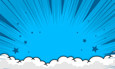 Comic cartoon blue background with cloud and star	
