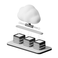 Cloud storage with server, 3d illustration, not AI generated, transparent background