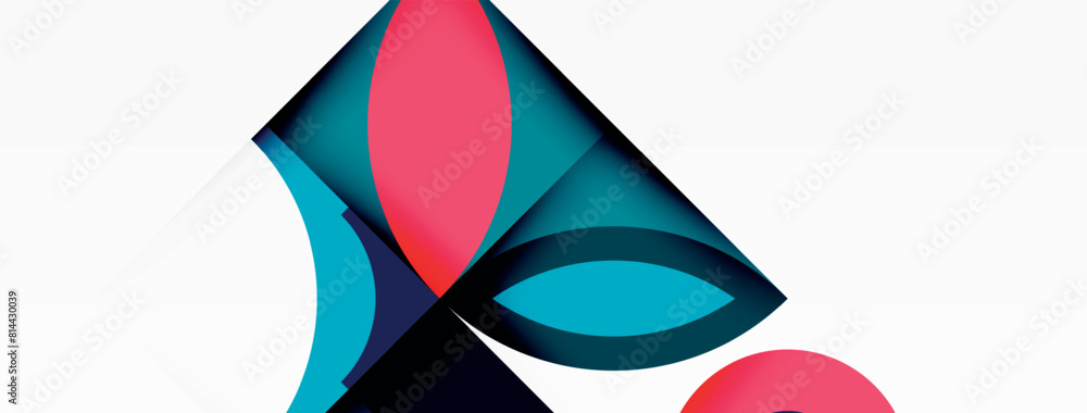 Poster a symmetrical pattern of an electric blue and magenta triangle with a red circle in the middle, set 