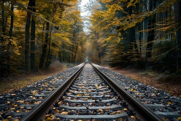 Fototapeta premium Railroad in autumn forest.