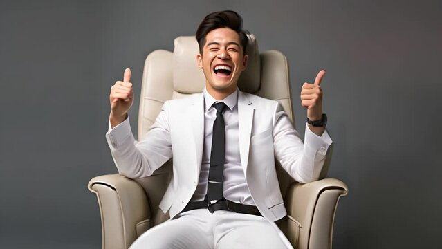 Young handome asian businessman smiling isolated in studio 