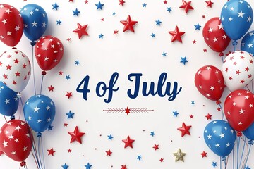 American Independence day 4th July celebration blue background with podium, red white and blue balloons for product photography digital 3d render