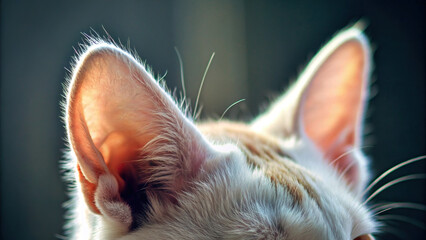 Ear closeup of a cat with white fur