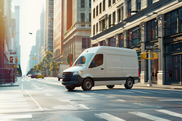 Delivery van in the city. AI generative