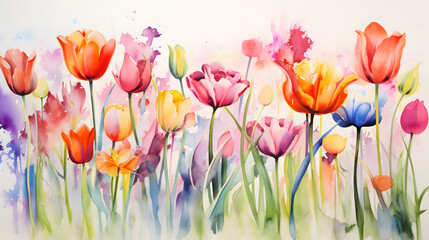 colorful ink wash painting on a white background of a tulips decorative painting