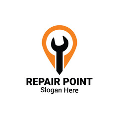 Fix Location Logo Design Concept With Pin Point Vector Symbol. Corporate Logotype for Production or Maintenance Repairing Service Business Spot.
