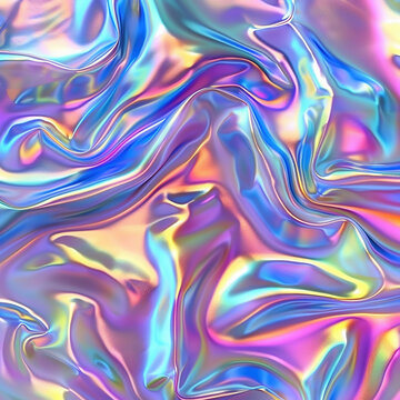 Metallic iridescent rainbow foil texture multi colored background.