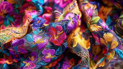 The cloth flows bright colorful flower pattern.