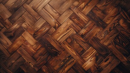 High-angle shot of polished herringbone wood flooring, offering a classic and sophisticated background,