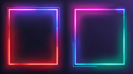 set of blue red purple illuminate frame design, abstract cosmic vibrant color square backdrop, collection of glowing neon lighting on dark background with copy space 