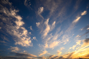 blue sunset sky with clouds over the Mediterranean sea