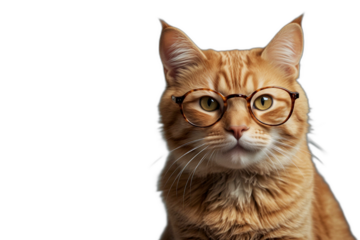 Cute and fluffy ginger cat wearing glasses.