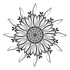 Hand drawn floral drawing illustration. Floral Line art for print or use as tattoo, card, poster, flyer or T Shirt