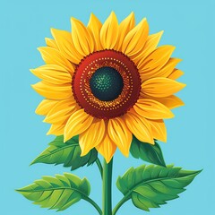 Sunflower flat design top view summer theme cartoon drawing vivid