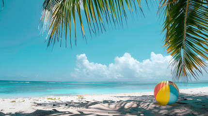 Image of a beautiful tropical beach in summer, vacation, summer, sea, ocean, shore, sand, coconut...