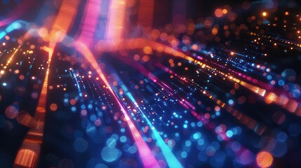 fiber optics background with lots spots, abstract blue background with some smooth lines and sparkles in it, Glowing colorful of neon light or laser moving high speed data network technology.
