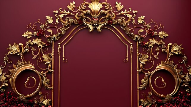 Ornate golden gate design on a rich burgundy background symbolizing luxury and exclusivity