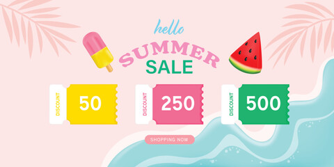 Hello Summer sale voucher template background vector illustration. Summer Voucher coupon