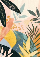Minimalistic Nature Wall Art: Boho Vector Illustration, Soft Pastel Colors, Calming Home Decor Print
