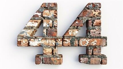 Vintage 44-digit number on textured brick wall against a white backdrop in 3D.