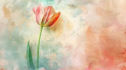 Sweet Child's Artwork: Gentle Green Pastels Depicting a Tulip on a Soft, Light Background, Ideal for Nursery Decor