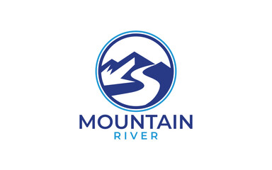 Mountain with river emblem logo design template
