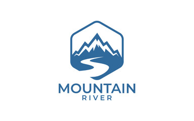 Mountain with river emblem logo design template