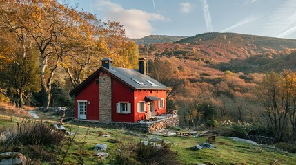 Aislada Casa Roja en la Monta&ntilde;a: Belleza del Norte de Europa